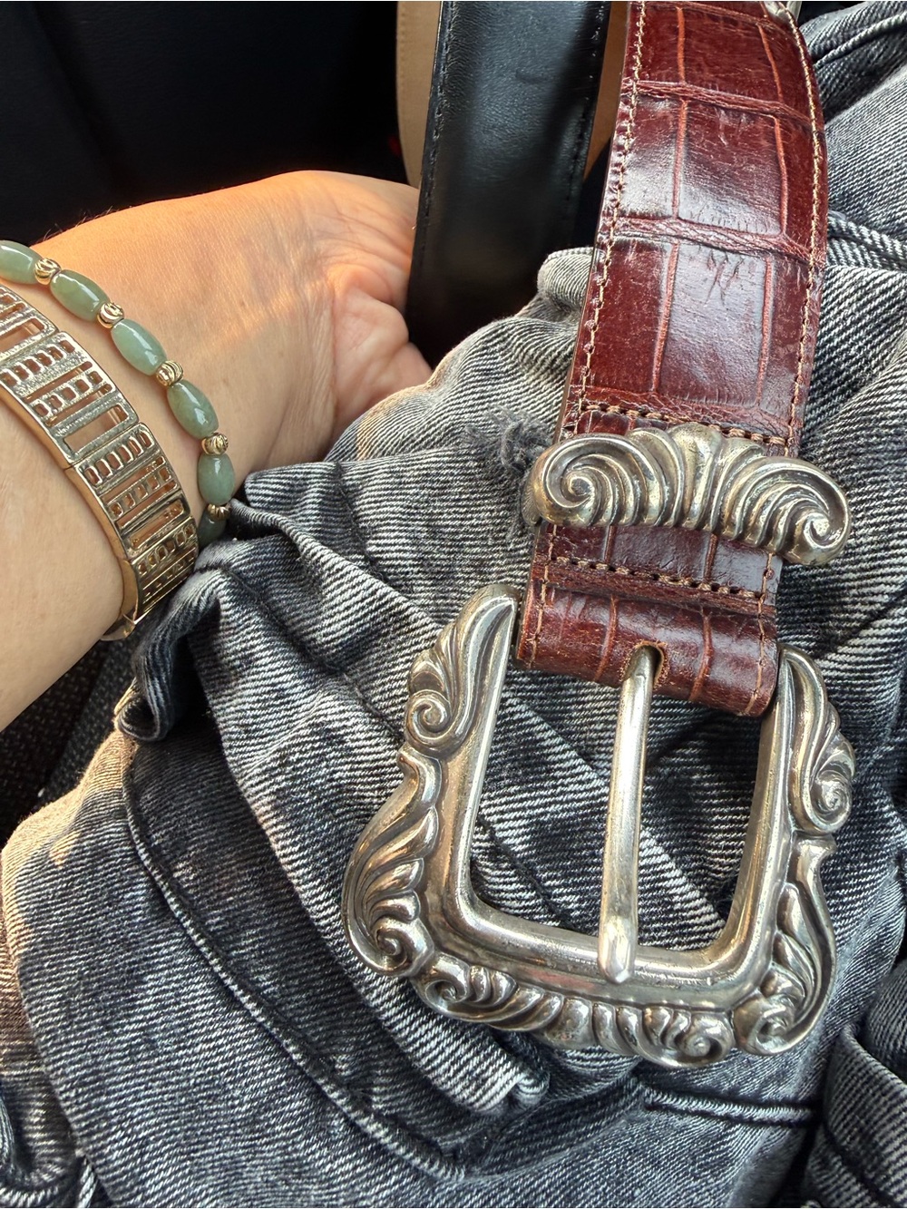Vintage Brighton Brown Leather Belt with Silver-Tone Buckle - Picture 7 of 13